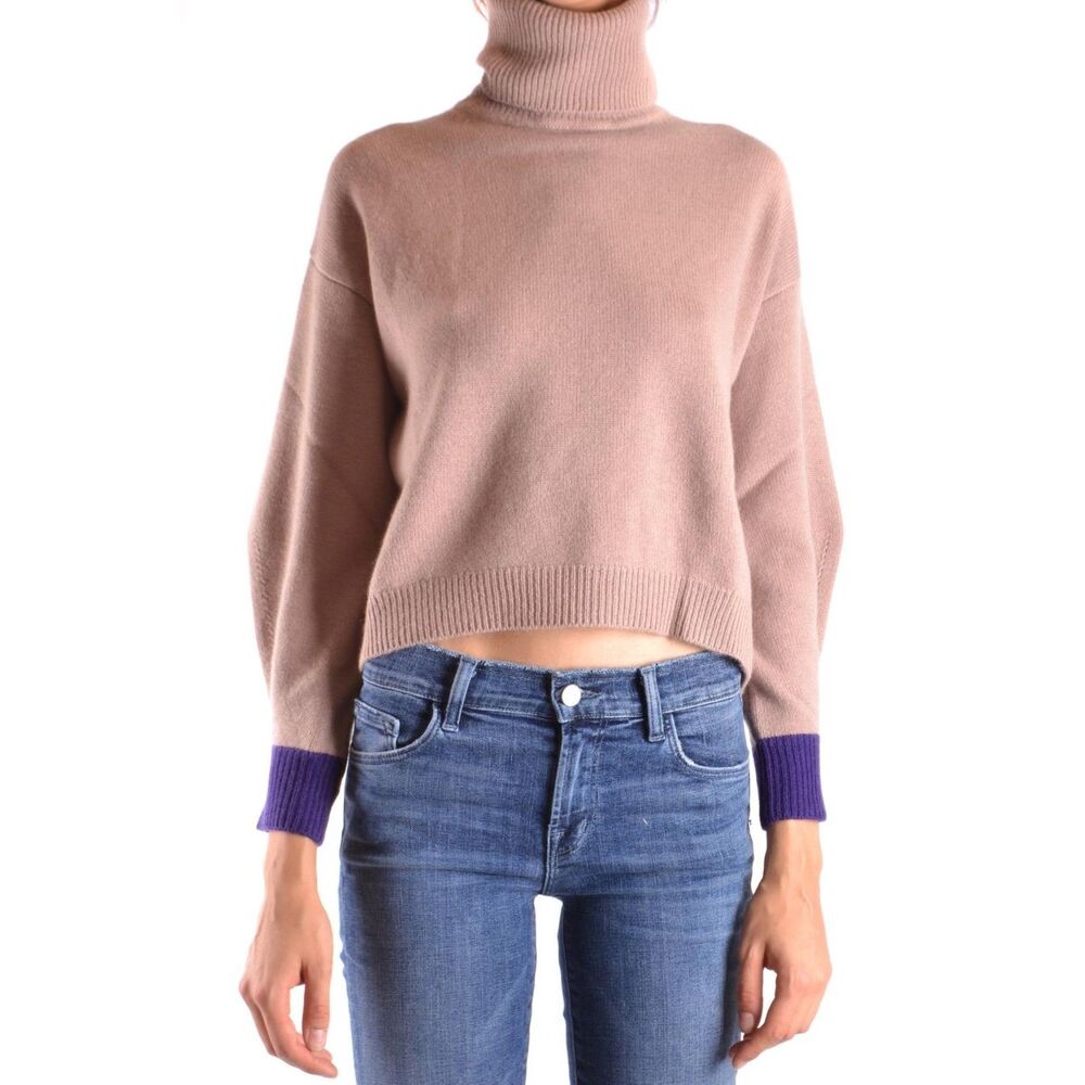 PINKO Womens Sweater Medium Tan Pullover Turtleneck Colorblock 100% Cashmere